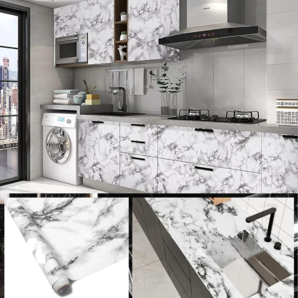 Self Adhesive Black Marble Sheet Sticker For Kitchen,(60×200) Cupboard, Wall – Anti Oil And Heat Resistant Wallpaper