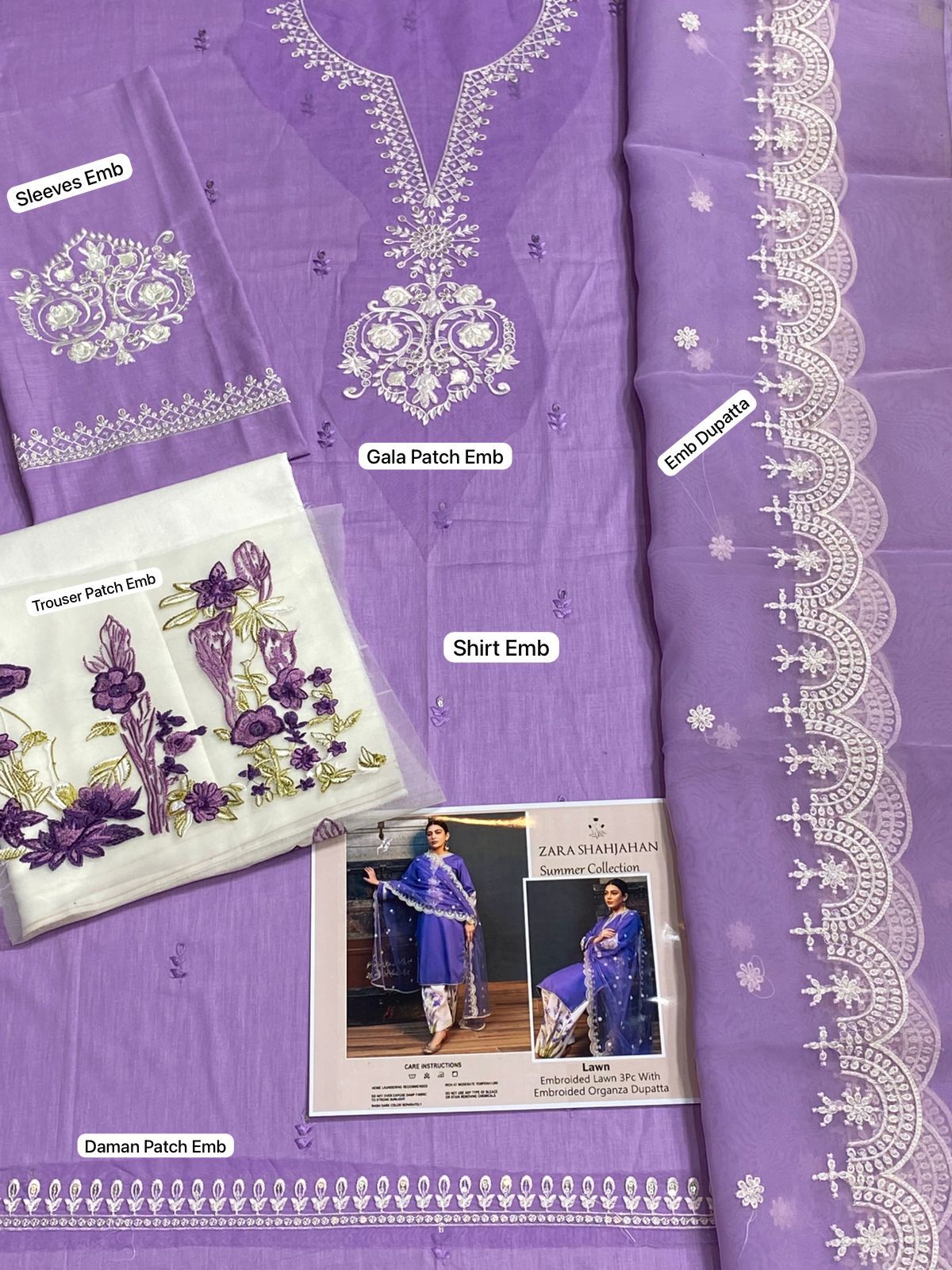 Embroidered Lawn 3pc Suit With Organza Dupatta