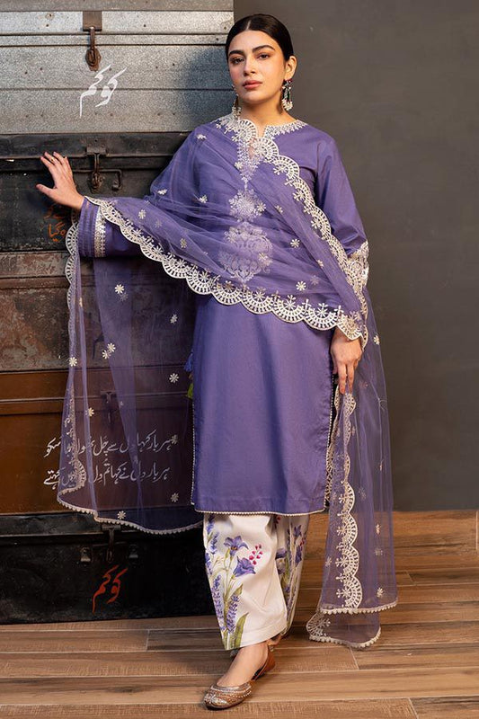 Embroidered Lawn 3pc Suit With Organza Dupatta